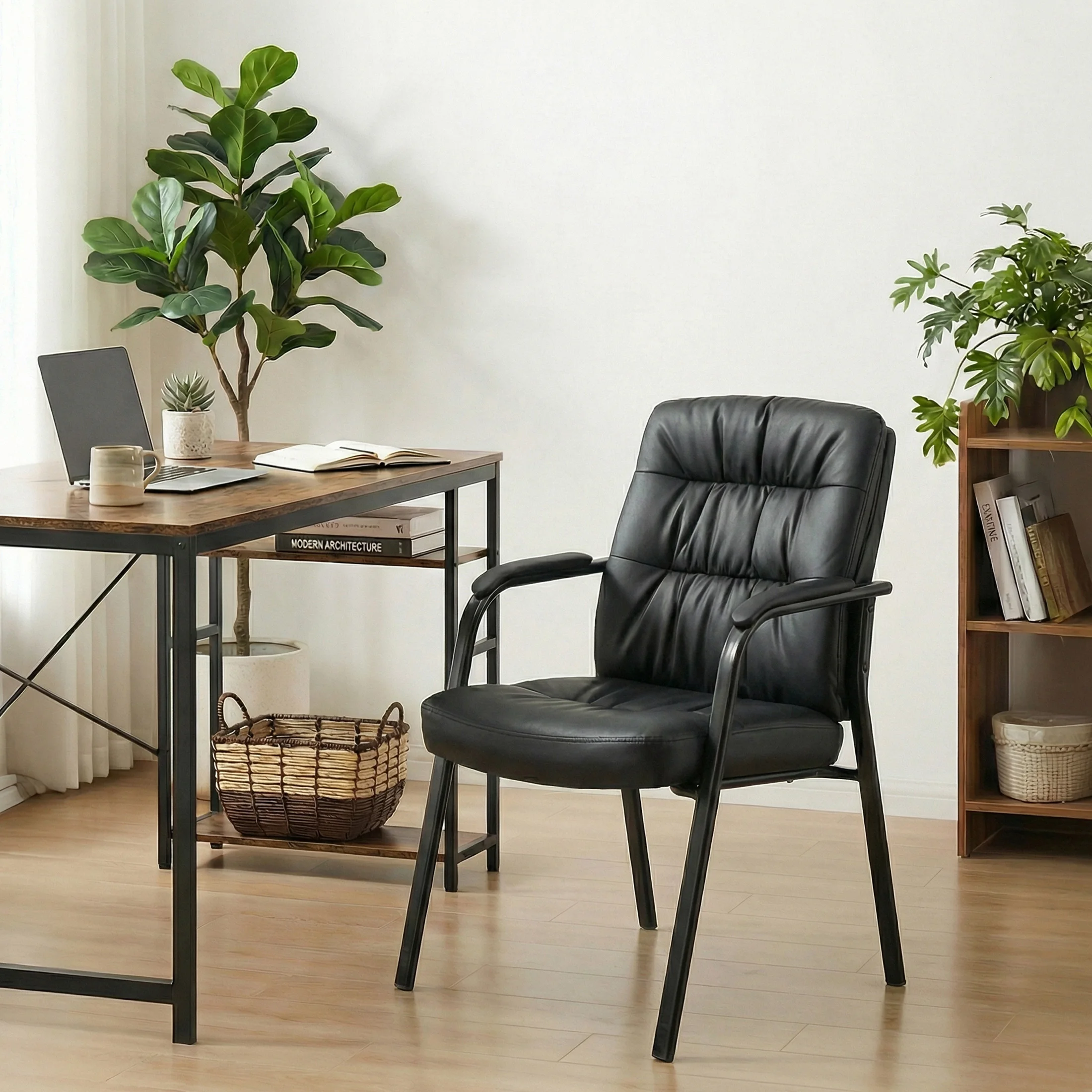 

JHK Heavy PU Leather Ergonomic Office Chair with Lumbar Support 500LBS Executive Task Padded Armrests Waiting Room Desk Chair Office