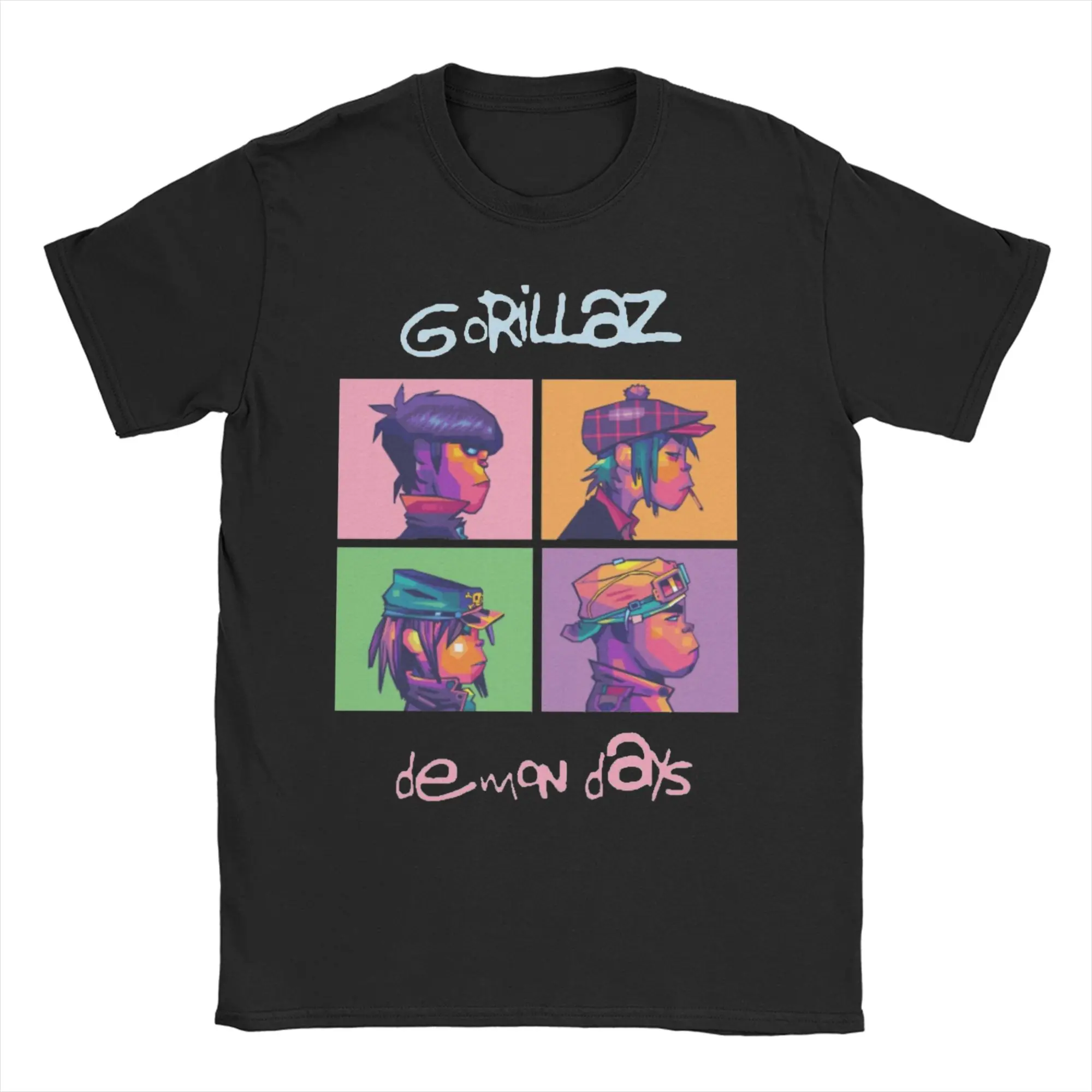 

Men T-Shirts Gorillaz Vintage 100% Cotton Tee Shirt Short Sleeve Rock Band T Shirt Round Neck Tops New Arrival