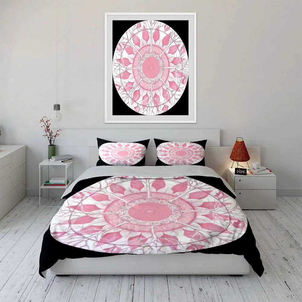 Elegant Pink Floral Plate Set Soft Comfortable Duvet Cover Bedding Set Included 1*Duvet Cover & 2*Pillowcases, gift