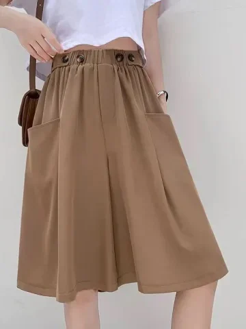 

plus Size Summer Thin Elastic Wide Leg Pants Loose Casual Hip Covering Slimming 200 Pounds Fat MM Skirt Pants High Waist Stra...