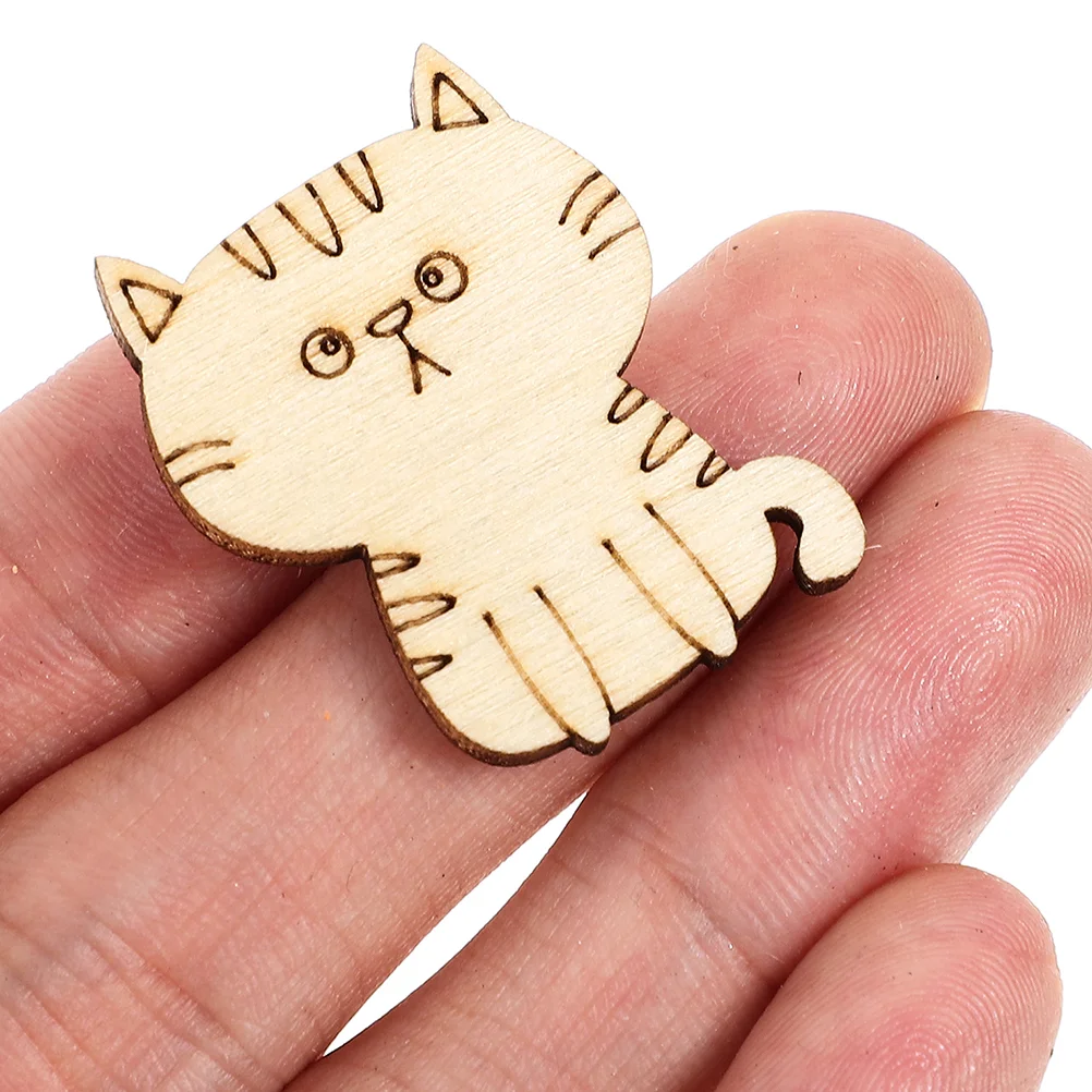 50 Pcs Graffiti Chip DIY Cat Wood Chips Materials Accessory Kids Hand-painted Craft Toys Wooden Painting Child Cutouts