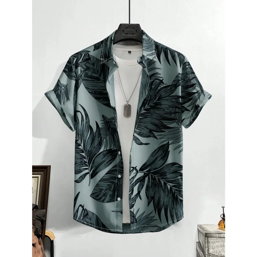 Leaf Tropical Men's Resort Hawaiian 3D Print Shirts Outdoor Vacation Beach Summer Turndown Short Sleeve Spandex Hawaii Shirts