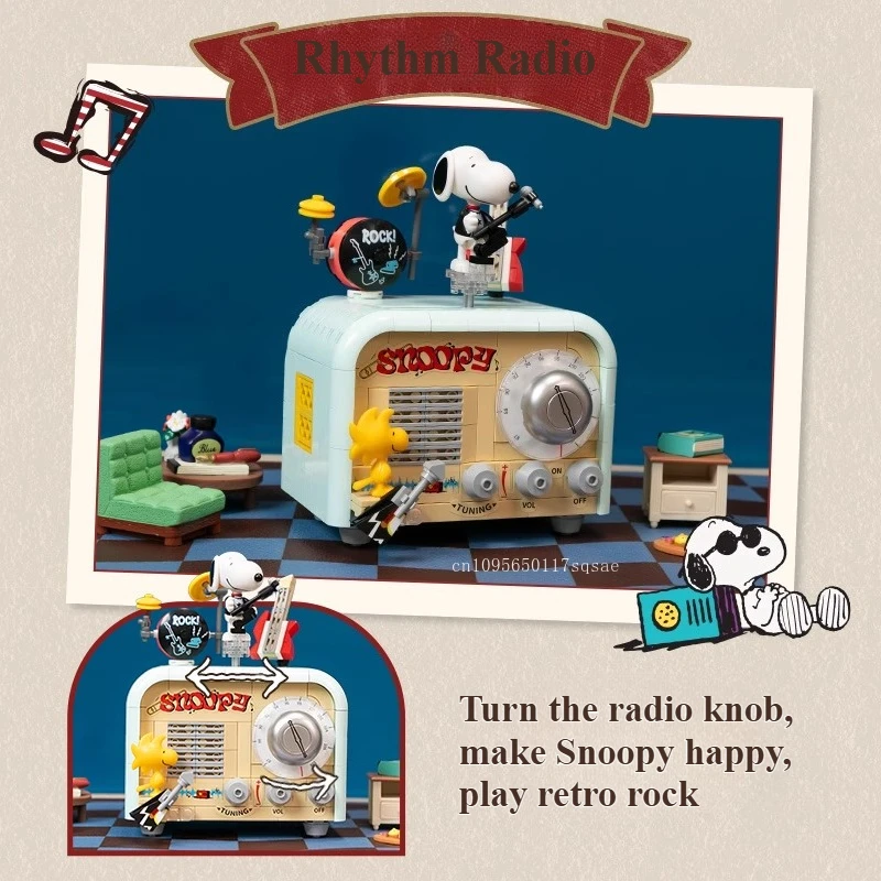 Snoopy Bausteine Anime Cartoon Retro Maschine Serie Puzzle Montage Desktop Ornament Modell kinder Spielzeug Urlaub Geschenke
