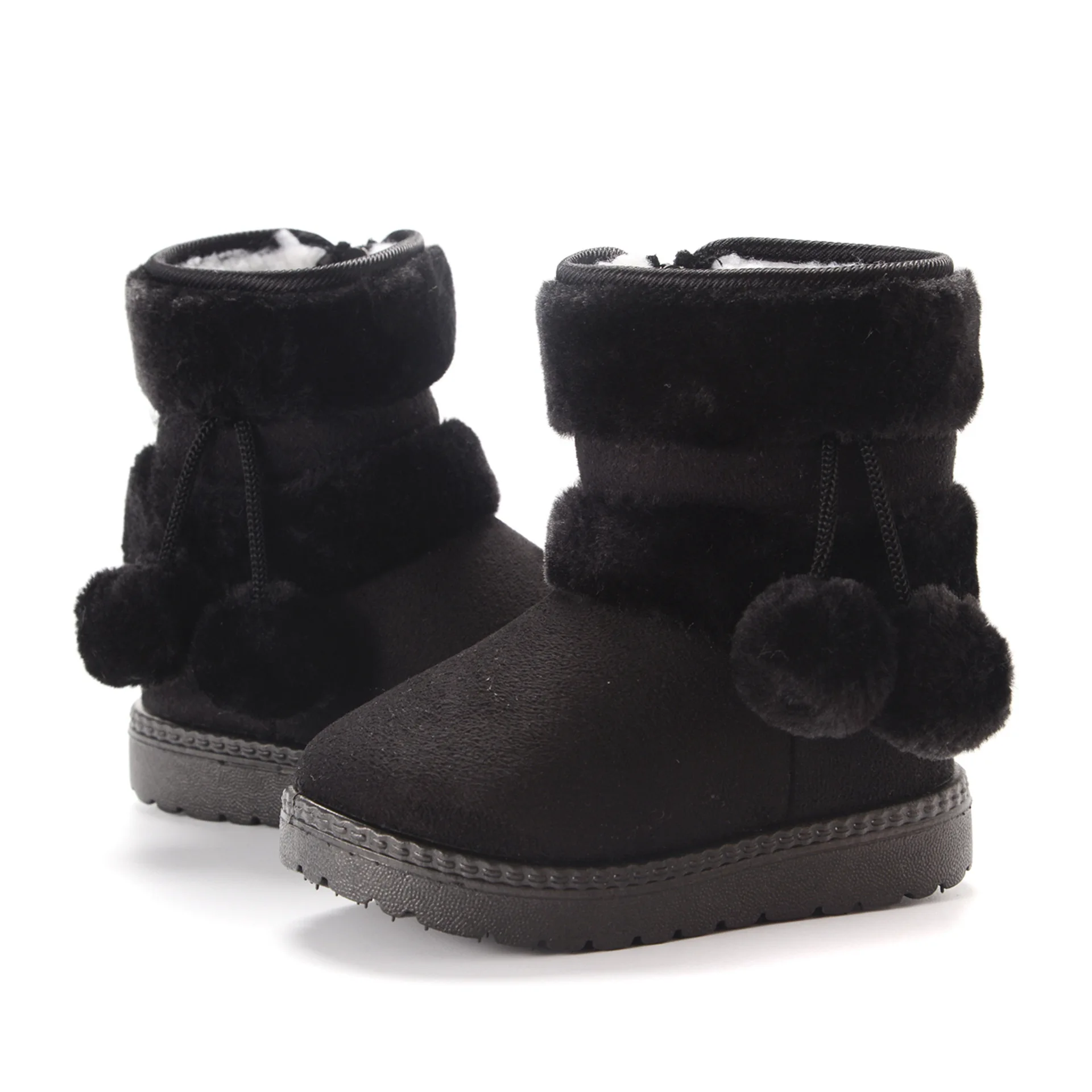 Neue Winterstiefel für Jungen und Mädchen, mit dicker Polsterung und Pompons, rutschfeste, weiche Wildleder- und Baumwollstiefel für Kinder, lässige, modische Stiefel für Babys und Teenager. – Detail 2