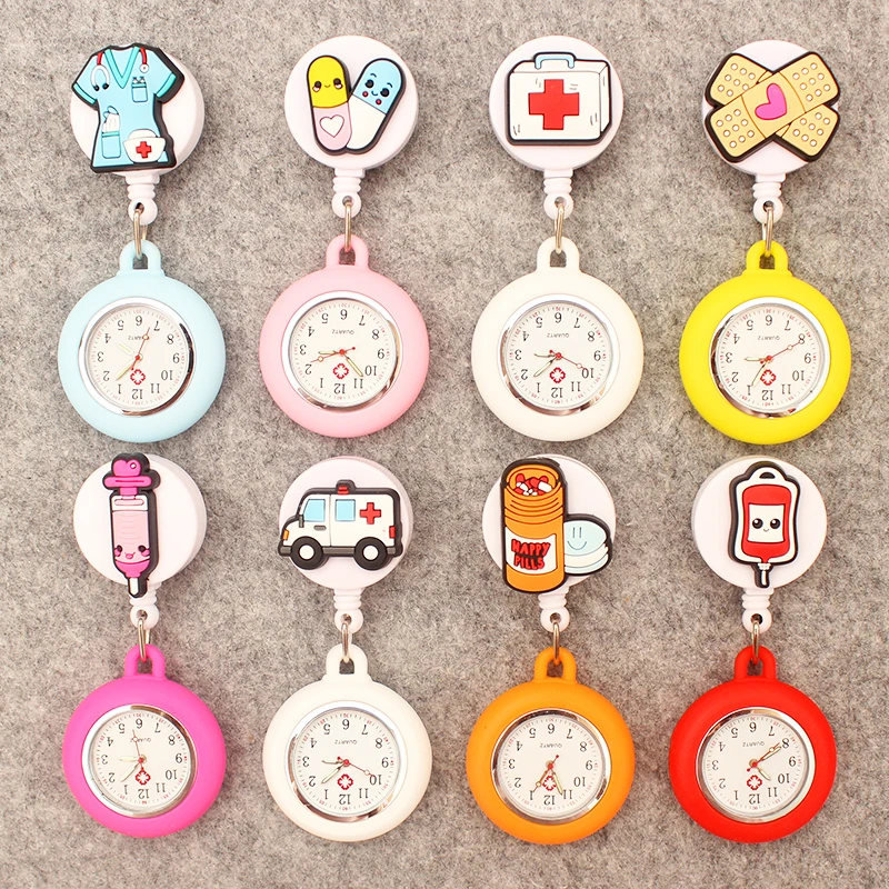 Cartoon Medical Series Nurse Doctor Style Pocket Watch Retractable And With Clip For Men And Women