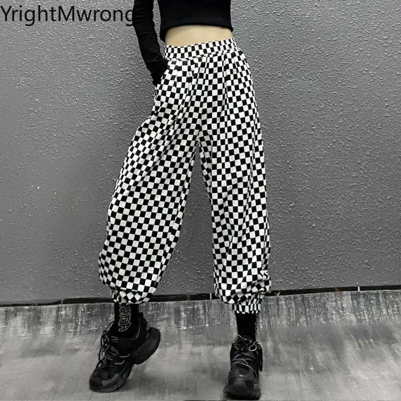 

Checker Plaid Waistband Jogger Pant Women Fleece Sweatpant Baggy Wide Leg Fall Autumn Spring Harajuku Kpop Tracksuit Clothes y2k