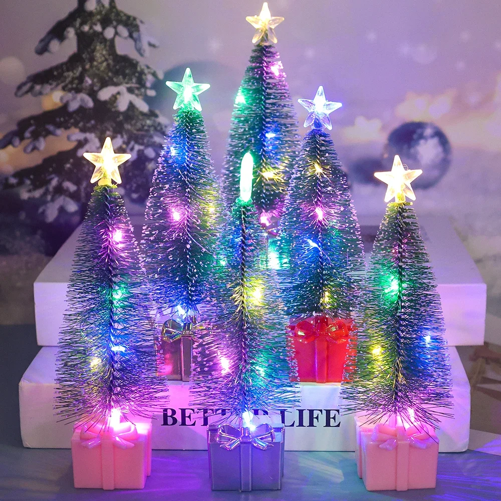 Mini LED Christmas Tree Candle Lamp Colorful Luminous Xmas Tree Night Lights DIY Desktop Ornaments For New Year Party Home Decor