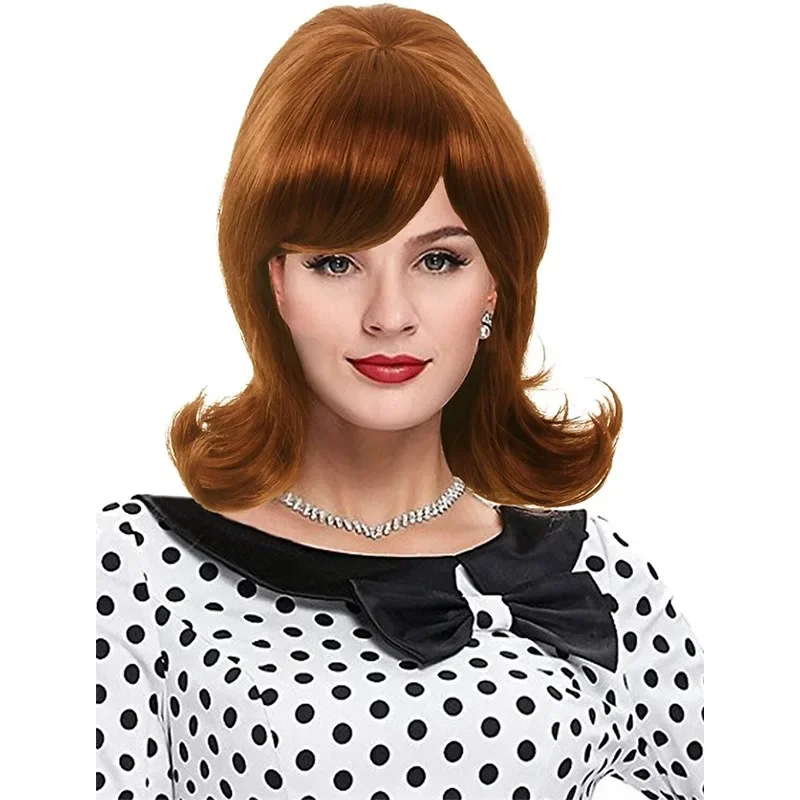 

Woman Retro High Skull Apex Wig Ball Colorful Synthesis Wig Cover Music Festival Headwear Straight Bangs Medium Long Hair