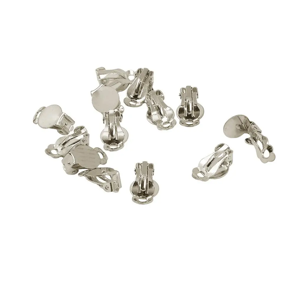 Copper Blank Flat Pad Earring Setting Round Tray Ear Clips for Handmade Jewelry Silver