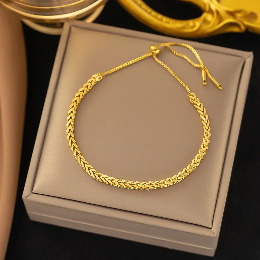 Stainless Steel Exquisite Gold Color Bracelet For Women Fashion Girl Pullback Adjustable Steel Color Bangle Wedding Jewelry Gift