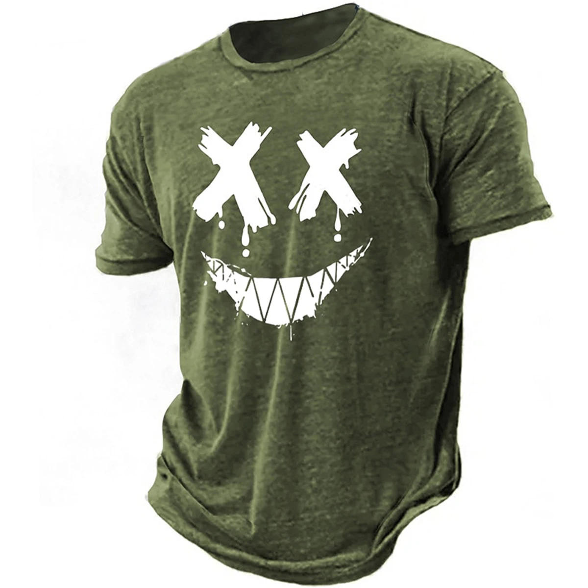 Men's Summer Crew Neck T-Shirt, High-Quality Retro 3D Smiley Face Print Crew Neck Short-Sleeved Shirt, Suitable for Gym Wear.
