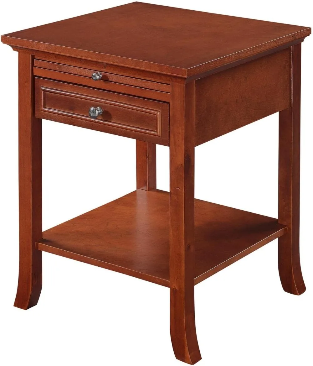 Convenience Concepts American Heritage Logan 1 Drawer End Table with Pull-Out Shelf, Mahogany