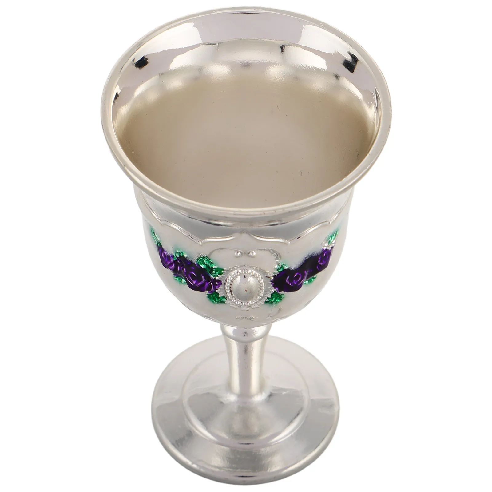 Metal Wine Goblet European Vintage Style Floral Embossed Design Elegant Compact Goblet for Home Bar Banquet Photo Prop