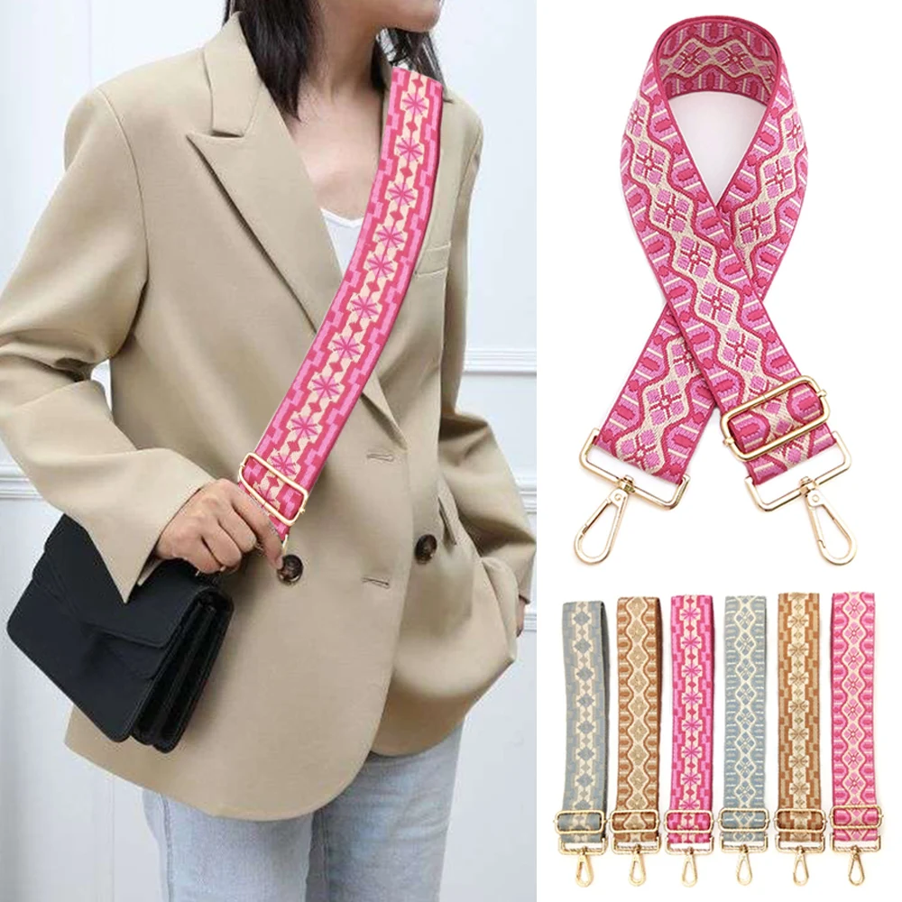 

5cm Wide Women Embroidered Bag Strap Crossbody One-shoulder Bag Belt Adjustable Detachable Replacement Straps Accessories