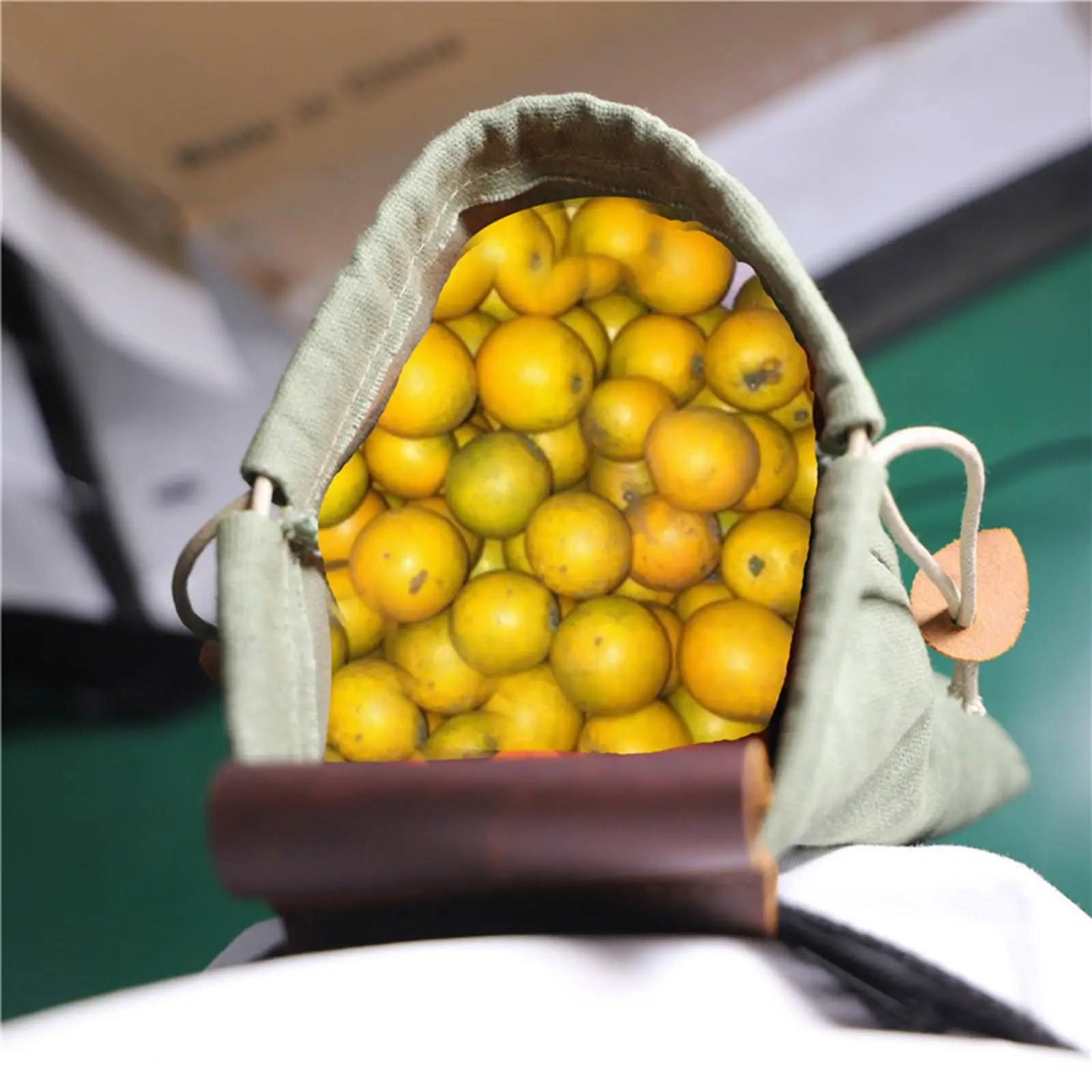 Durable Foraging Bag Canvas PU Leather Collapsible Drawstring Belt Pouch Outdoor Harvesting Tool for Hiking Traveling