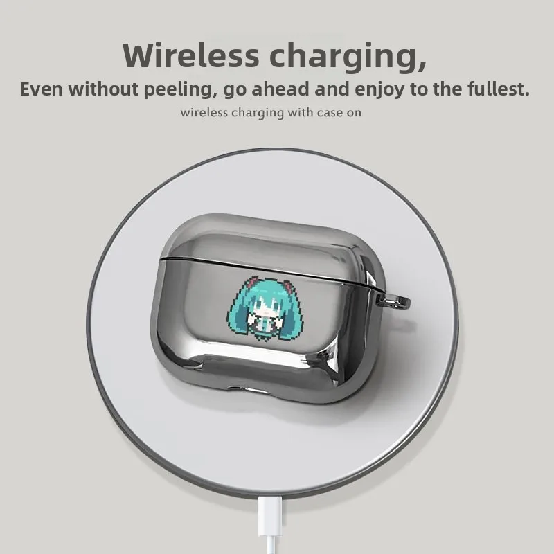 Hatsune Miku مطلي بكسل نمط الطباعة حقيبة سماعة الاذن ل Airpods 1 2 3 4 Pro Pro2 Pro3 للصدمات سماعة الإسكان