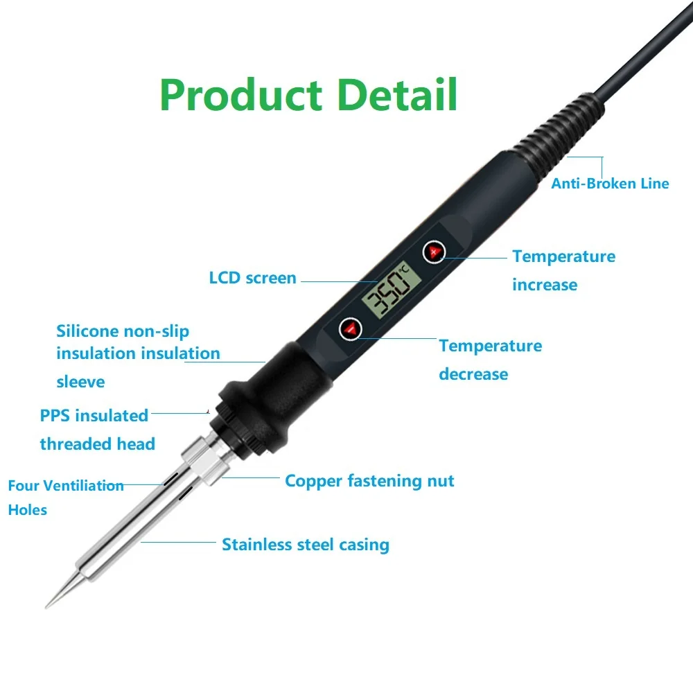 LCD Digital Adjustable Temperature 80W Soldering Iron Electric Welding Tools Solder Wire Tweezers Hand