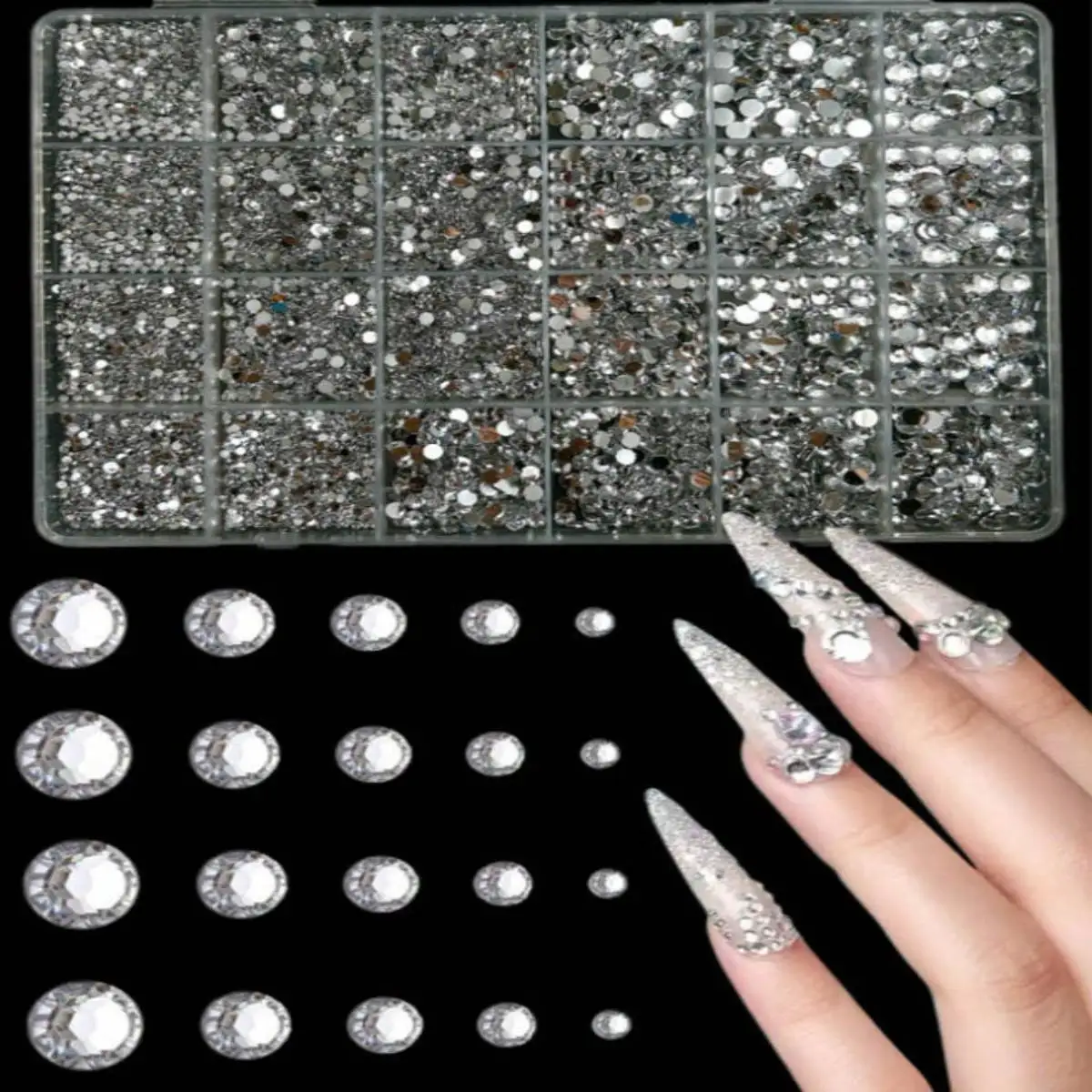 1Pack Flat Back Rhinestones Set, DIY Nail & Garment Decorations, Nail Crystals with Tweezers and Rhinestone Picker Pen