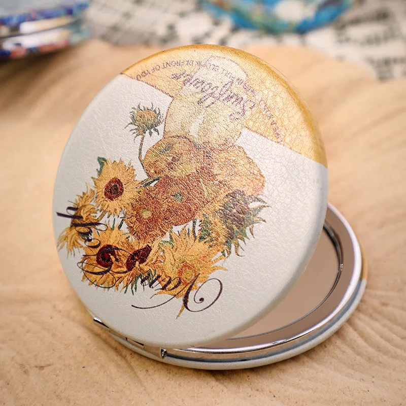 مرآة مدمجة للرسم الزيتي العتيق، مرآة مكياج مستديرة قابلة للطي على الوجهين، مرآة مكياج صغيرة محمولة لمستحضرات التجميل #4