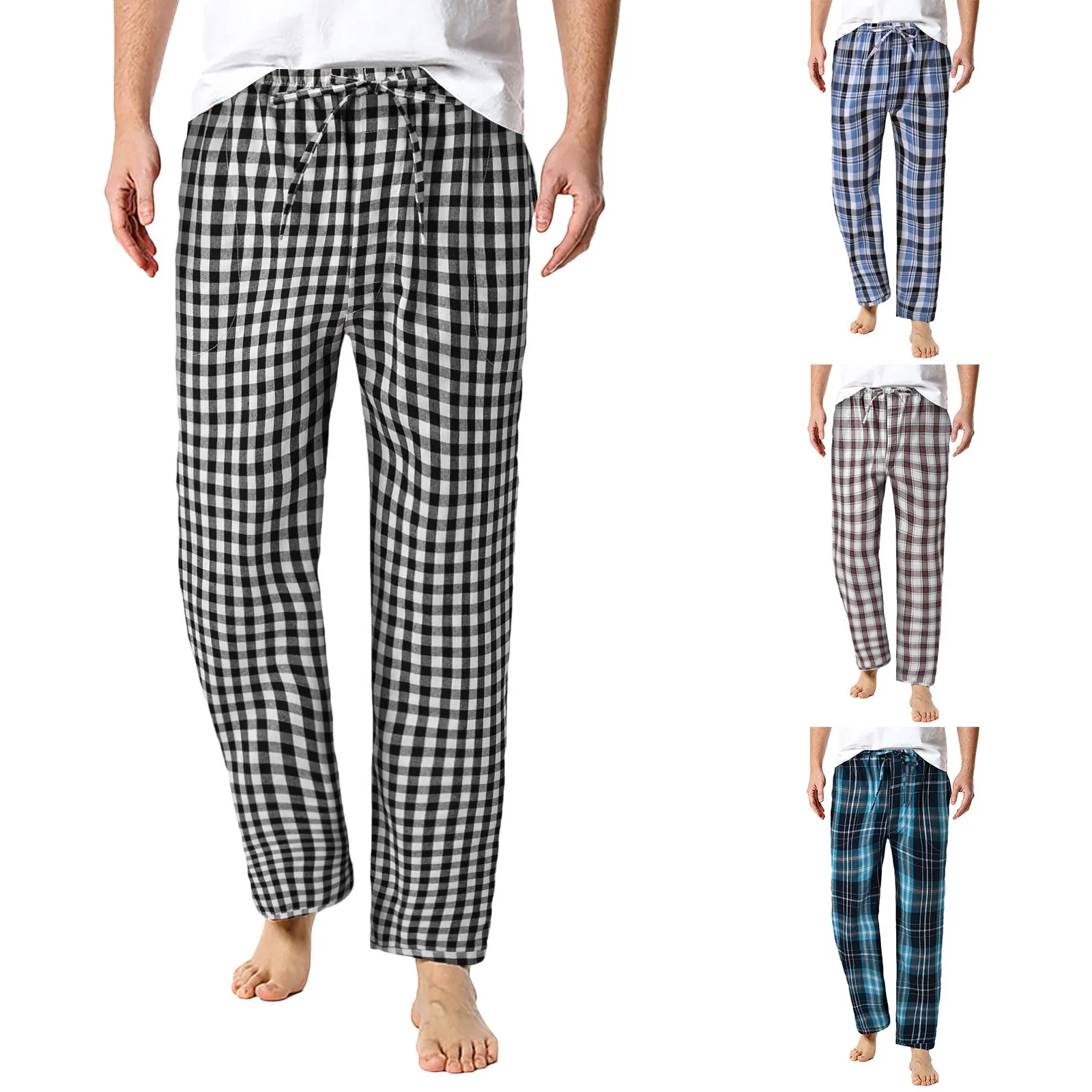 Pantalones de pijama a cuadros para hombre, ropa de dormir de gran tamaño para el hogar, japonés, cómoda