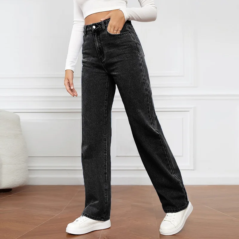 2024 New Jeans Arrival High Waist Washed Women\'s Jeans Long Fashionable All-match Straight Pants