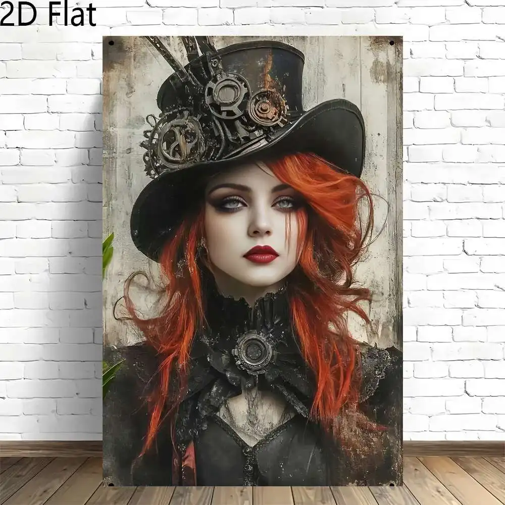 2D Flat, 2D Flat, 2D Flat 1pc Steampunk-Themed Artwork Featuring a Woman with Goggles And a Gear-Decorated Top Hat, Designed