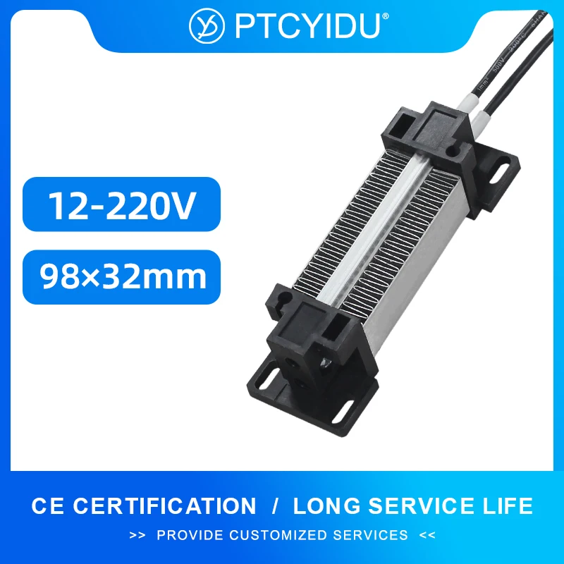 12V 24V 110V 220V 100W Insulated PTC Ceramic Air Heater AC DC Electric Heater Heating Apparatus Element 54A1 98x32mm