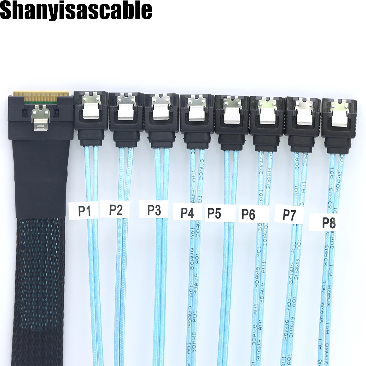 1.0M All inclusive Anti oblique insertion SFF-8654 8i PCI-E Ultraport Slimline 4.0 to 8X SATA 7P female Cable