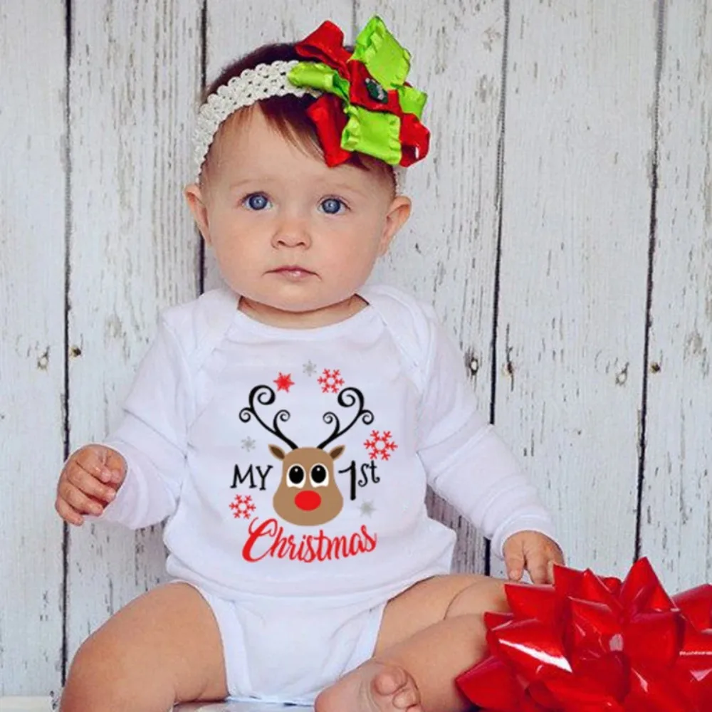 

Baby First Christmas Bodysuit Funny Newborn Cute Christmas Deer Print Jumpsuit Infant Babies Long Sleeve Xmas Playsuit Outfit