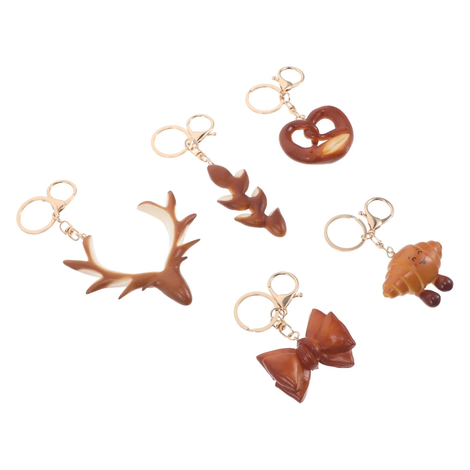 

5Pcs Imitation Food Keychain Set Realistic Artificial Pretzel Croissant Bread Bag Charm Cute Cartoon Food Pendant Purse Key Ring