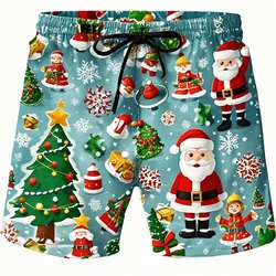 Fashion 3D Merry Christmas Printing Beach Shorts Santa Claus Xmas Christmas Trees Graphic Swimming Shorts Men Funny Board Shorts