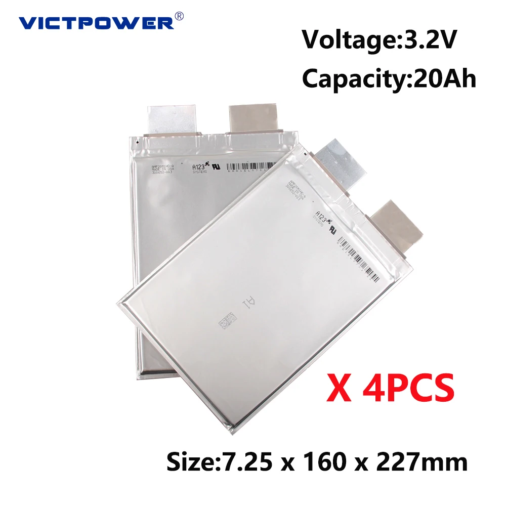 

4PCS A123 lifepo4 Battery cells 3.2V 20AH polymer batteries Lithium rechargeable batteries 20000mAh for 48V Electric vehicle