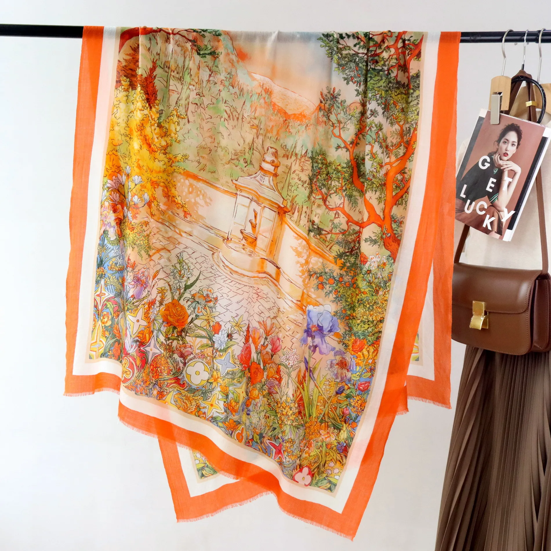 High-end Elegant Women Exquisite Multi-print Series of Quality Water-soluble Wool Soft and Warm Handmade Fringe Long Scarf Shawl