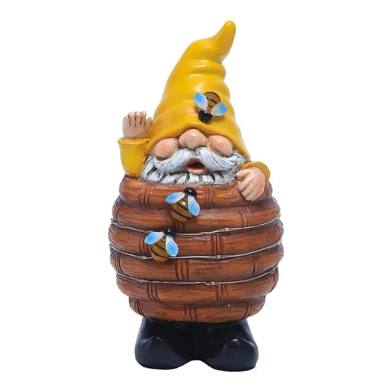 

Funny Resin Bee Gnomes Figurine Outdoor Honey Gnome Decor For Garden Yards With Solar Light 1 Piece-A68E