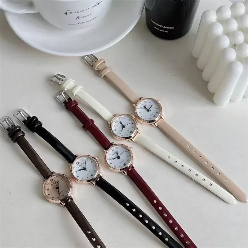 

Простые женские маленькие круглые часы-браслет, тонкие ретро-кварцевые наручные часы из искусственной кожи, идеальный подарок для женщин