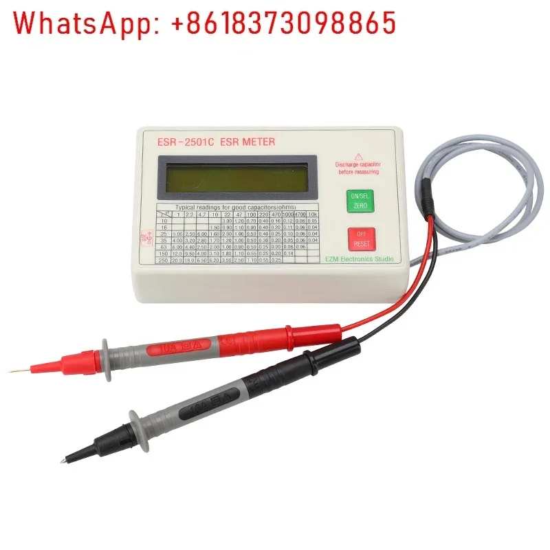 New ESR2501C Capacitor ESR DCR Tester Test In Circuit Capacitance Meter With Test Leads Clip Battery