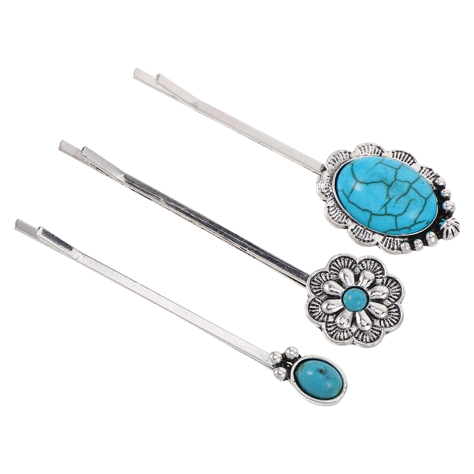 

3 Pcs Hair Clip Set Turquoise Decorative Accessories Simple Versatile Retro Bobby Pin Boho Style Hair