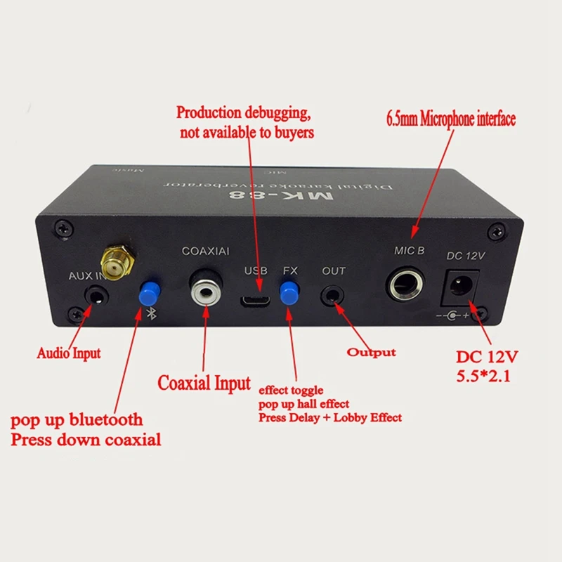 MK-88 6.5Mm Karaoke Microphone Reverb Effect Bluetooth Coaxial Decoder Stereo Preamplifier Audio Amplifier Mixing Board