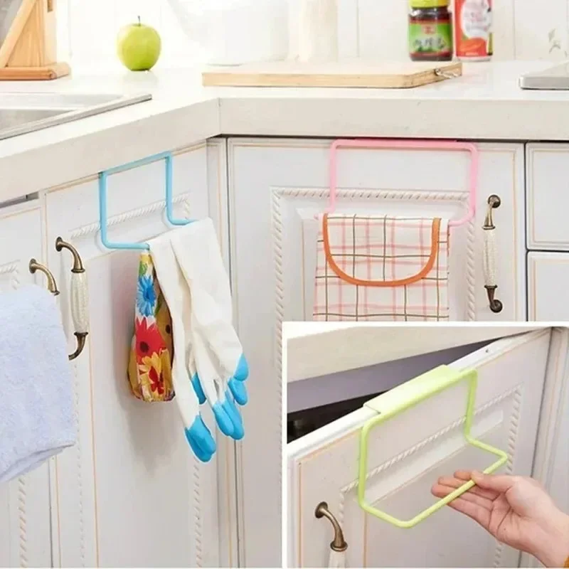 No Punching Cabinet Door Towel Rack Rag Hanger Storage Finishing Rack Kitchen Bathroom Organizer Single Pole Towel Bars
