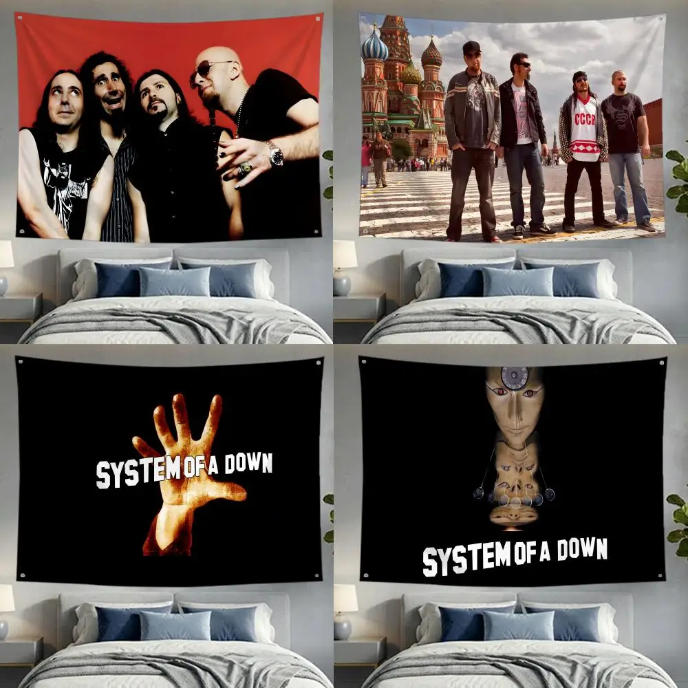 Aggressive Powerful Modern Rock Band S-SOAD Flags Lightweight no edging four rings hanging for indoor and outdoor decor