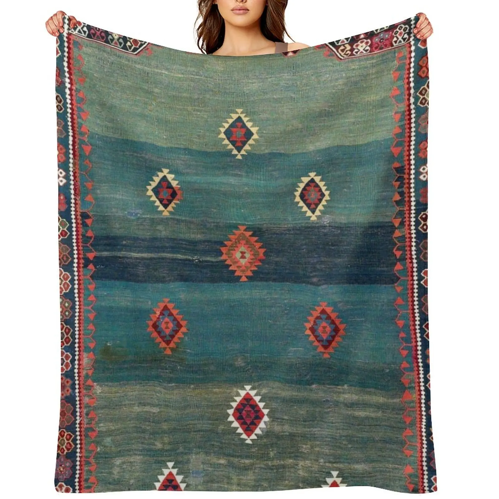 

Sivas Antique Turkish Niche Kilim Print Throw Blanket Decoratives Personalized Gift Plaid on the sofa Stuffeds Blankets