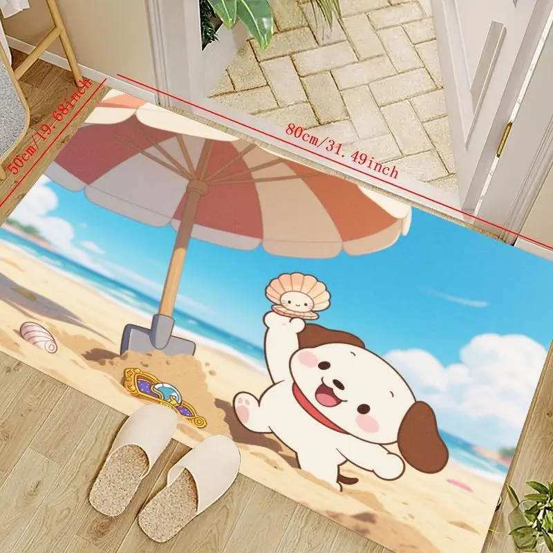 

1 шт. милый мультяшный собака, пляж, океан, тематический напольный коврик, кавайный щенок на песке с зонтиком, нескользящий впитывающий коврик для двери для Ent