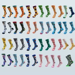 1 Pairs Fashion Men Cotton Socks Animal Dot Fruits Print Personalized Mid Tube Unisex Socks All Seasons For Daily