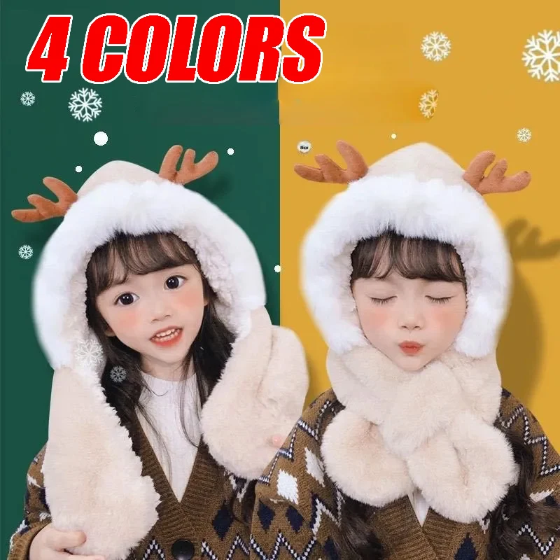 

Kids‘ Deer Antler Hat Scarf 2-in-1 Windproof Winter Design for All-Day Warmth Perfect Unisex Children’s Present