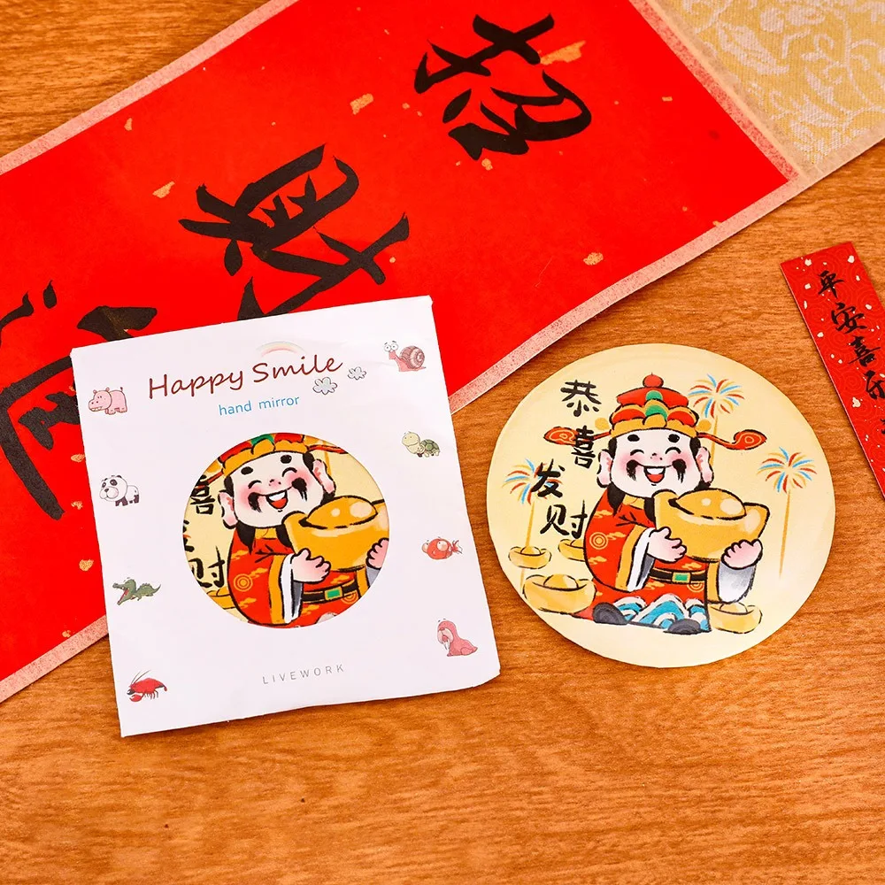 エレガントなガラス漫画春節ミラー持ち運びが簡単ポケットメイクアップミラーポータブルミニメイクアップミラー化粧鏡