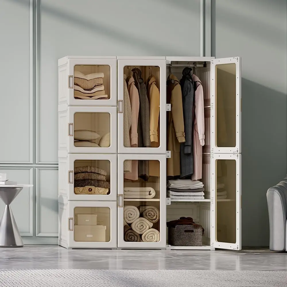 Armadio Portatile Organizzatore per Vestiti Adatto per Camera da Letto, Guardaroba in Plastica con Porta 104 x 136 x 50 cm