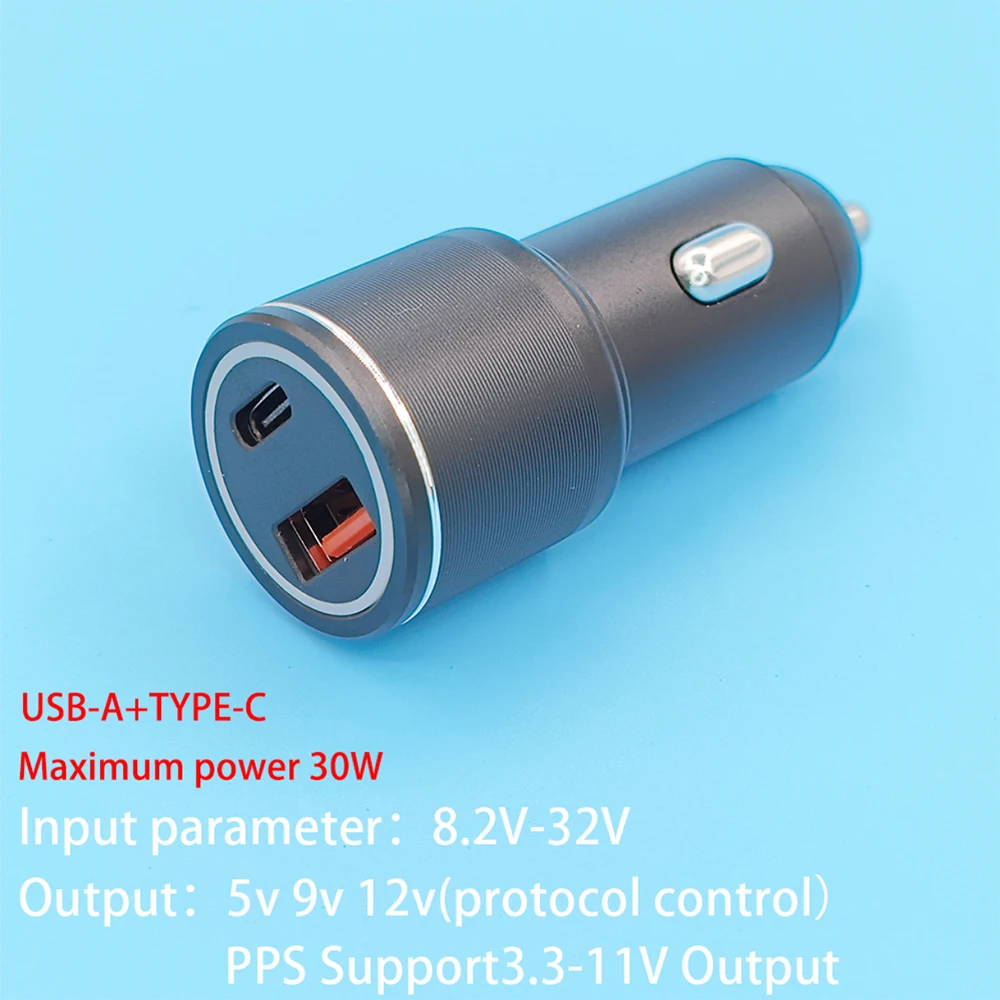 

Car charger works with positioning tracker fo Find My USB-A TYPE-C Max 30W Output 5V 9V 12V Phone Charger Fast Charging