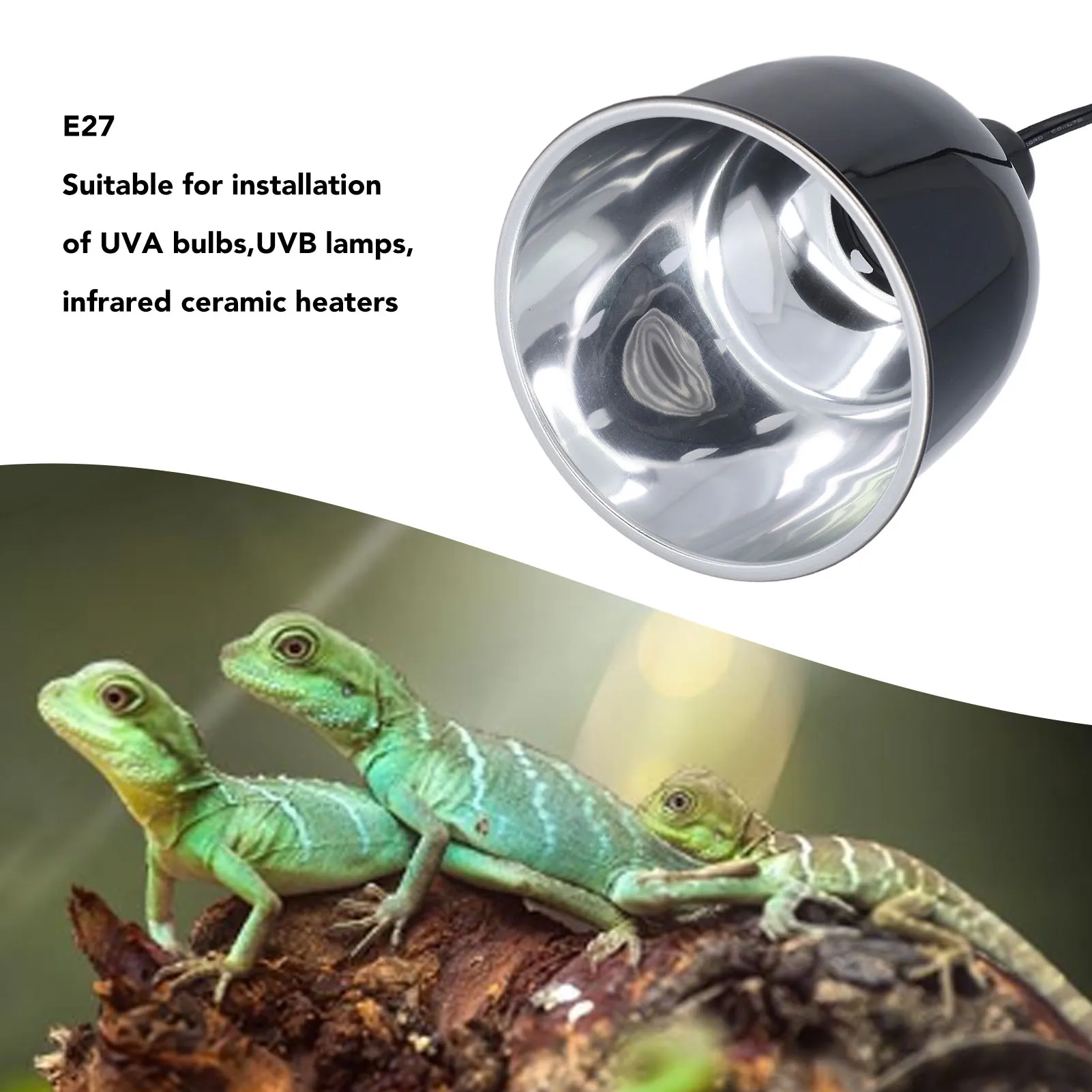 

Reptile Heat Lamp Dome Aluminium 250W E27 Reptile Light Fixture for Turtles Lizard Terrarium UVB Reptile Light Fixture