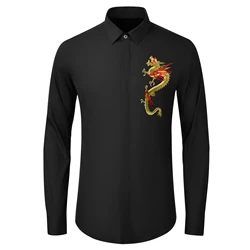 Luxury Dragon Embroidered Shirts Men Long Sleeve Casual Business Dress Shirts Male Cotton Social Party Banquet Stage DJ Shirts