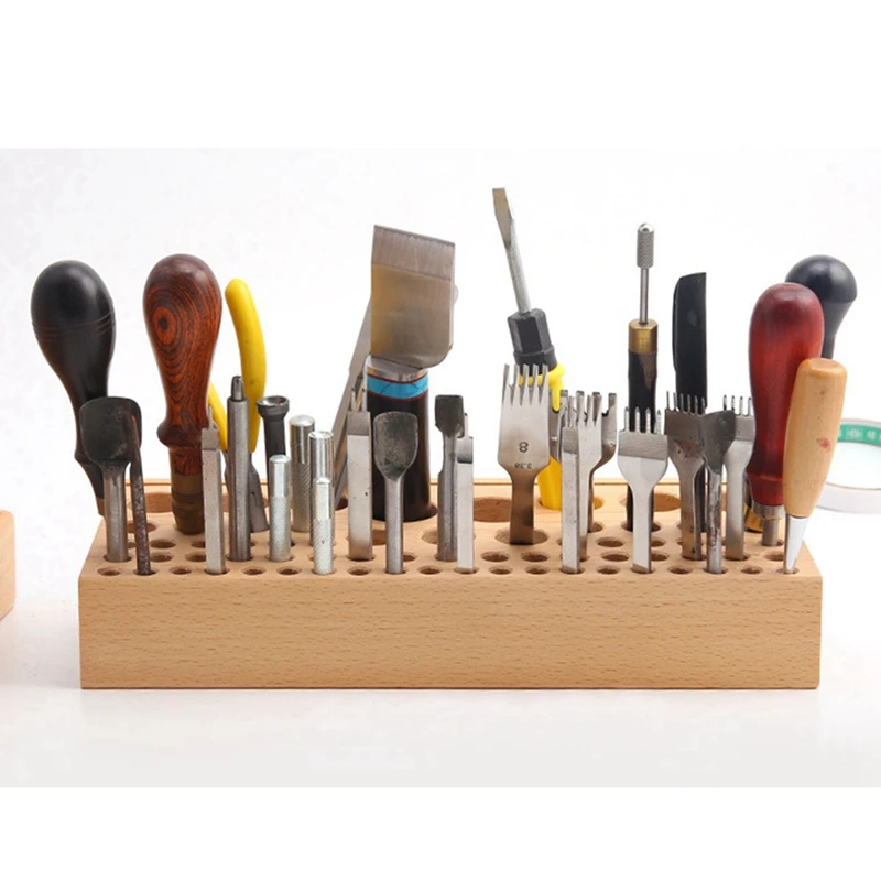 Tool Rack 68 Hole Manual DIY Beech Wood Tool Table Storage Rack Printing Tool Rack Storage Tool Box Easy Install Easy To Use